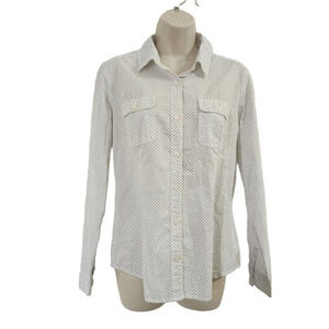 LOFT White and Black Polka Dot Button Down Top Size S